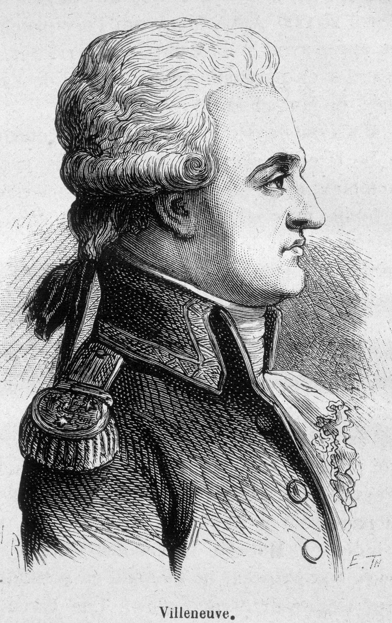 Portret Villeneuve, admirała francuskiego (1763 - 1806), rozpoczął bitwę pod Trafalgarem, która okazała się katastrofą, a następnie popełnił samobójstwo - w ""L