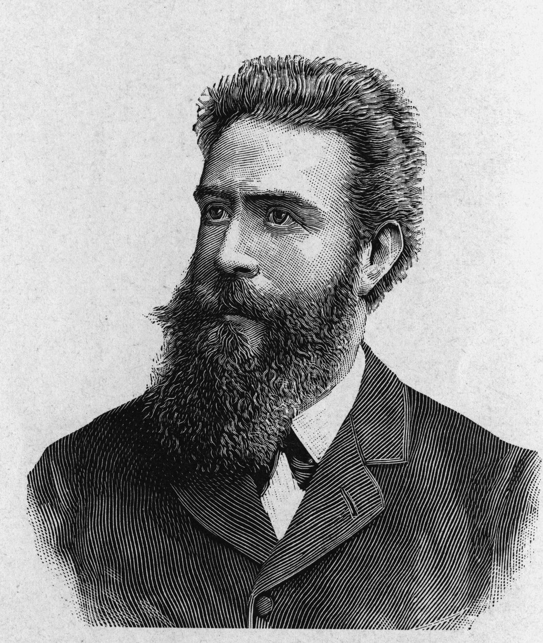 Portret Wilhelma Conrada Röntgena (Roentgen) (1845 - 1923) - w „Albumie nauki”; wybitni naukowcy; Wielkie odkrycia”” 1896. autorstwa French School