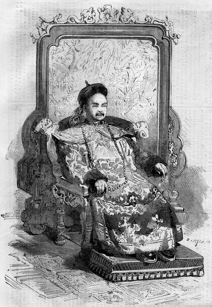 Portret Xianfenga (1831-1861), cesarza Chin z dynastii Qing. Grawerowanie w „”Le Monde Illustré””n°199 z 2 lutego autorstwa French School