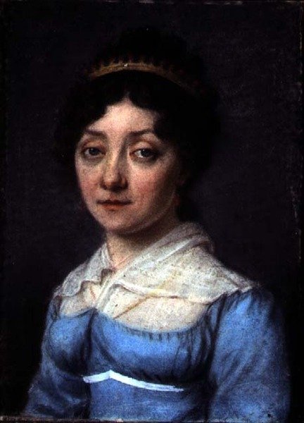 Portret burżuazyjnej kobiety w niebieskiej empirowej sukni, ok. 1815 (pastel na papierze) autorstwa French School