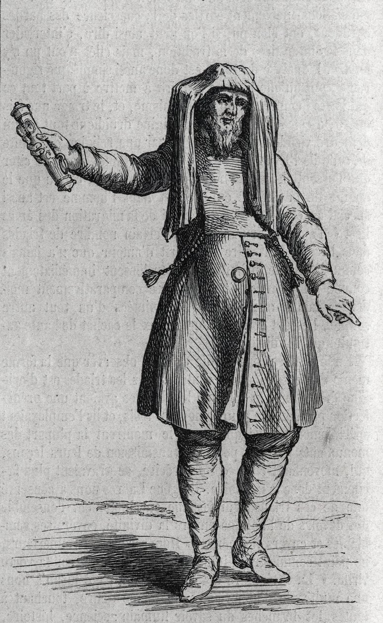 Portret Żyda trzymającego Mezuzoth (Mezouzoth, Mezouzah, Mezouza). Grawer w „Le Magasin Malownicze”” autorstwa French School