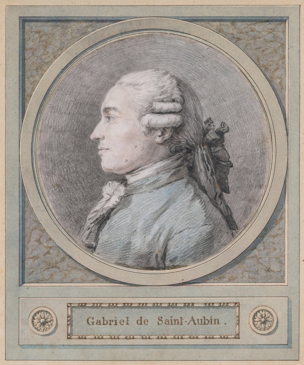 Portret mężczyzny, podobno rzeźbiarza Clodiona (1738-1814), koniec XVIII wieku (czarna, czerwona i niebieska kreda) autorstwa French School