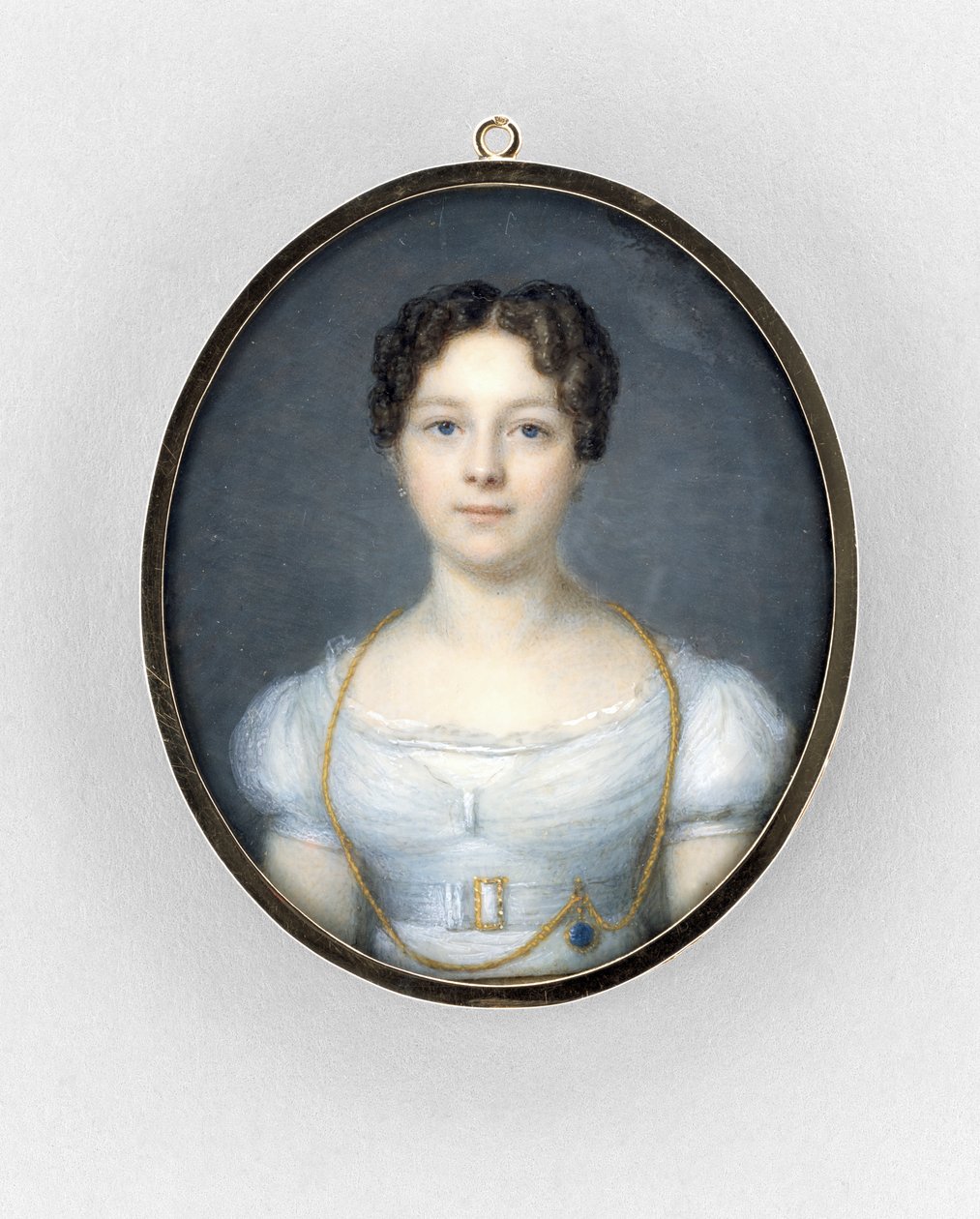 Portret kobiety, ok. 1819 (akwarela na kości słoniowej) autorstwa French School
