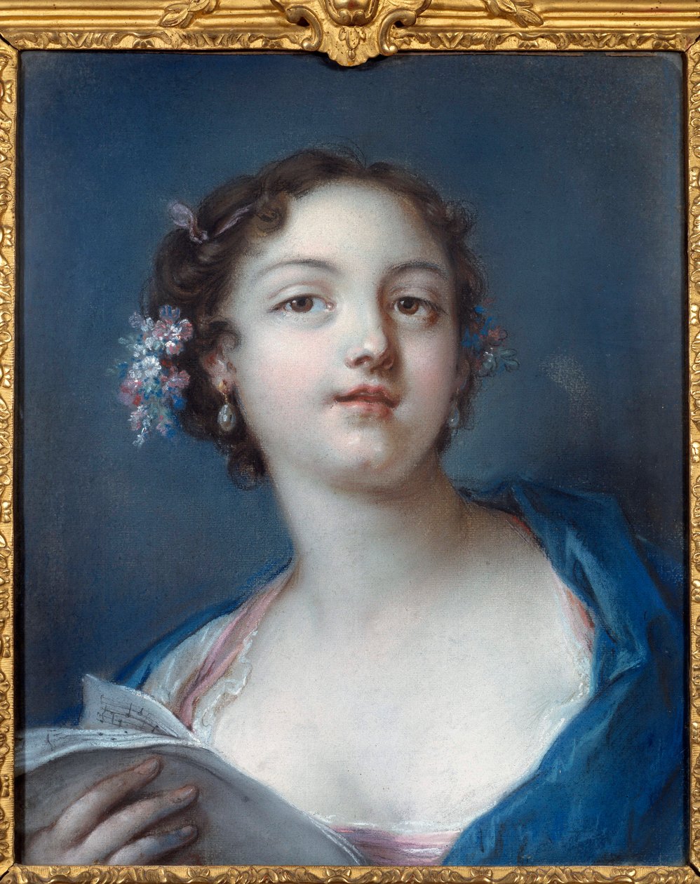Portret dziewczynki czytającej partyturę Anonimowy obraz. Chantilly z XVIII wieku, muzeum Conde autorstwa French School