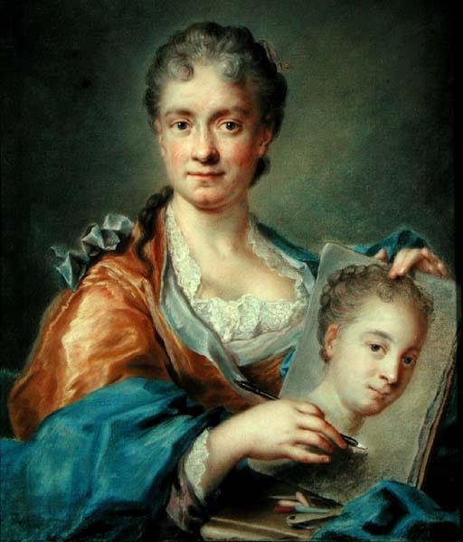 Portret damy rysującej portret, ok. 1750 (olej na płótnie) autorstwa French School