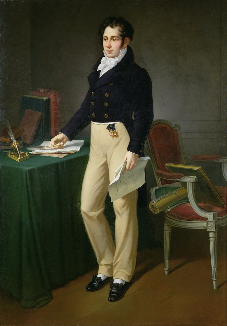 Portret młodego mężczyzny trzymającego Journal des Sourds-Muets et Aveugles, ok. 1830-40 autorstwa French School