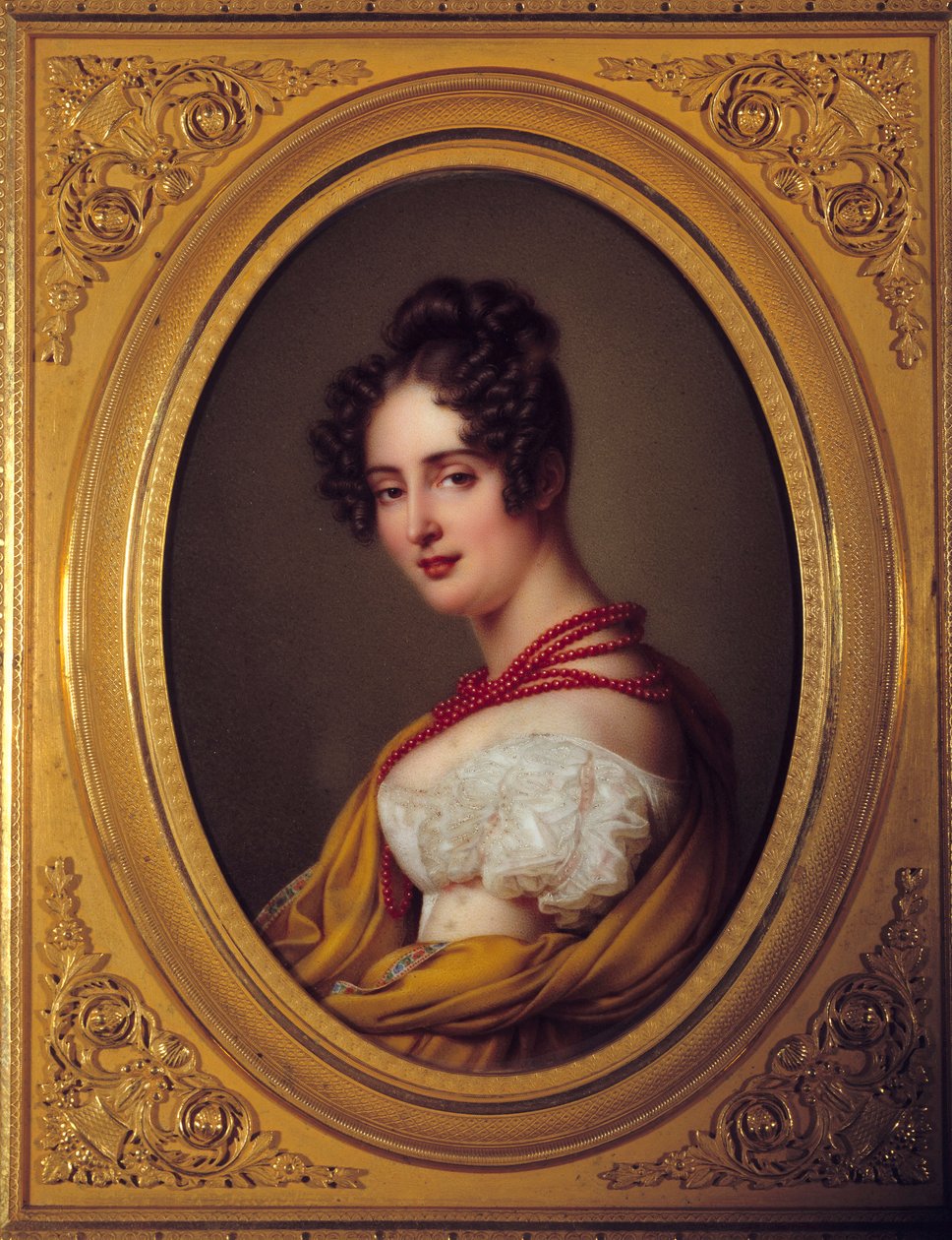 Portret młodej kobiety z czerwonym naszyjnikiem. Anonimowe malarstwo szkoły francuskiej autorstwa French School
