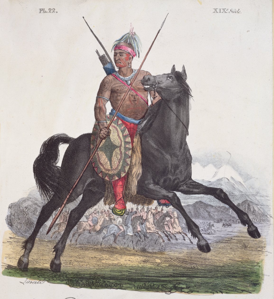 Portret wodza Apaczów z regionu Rio Colorado w Kalifornii, płyta 22 z serii Costumes Mexicains, c.1825 autorstwa French School