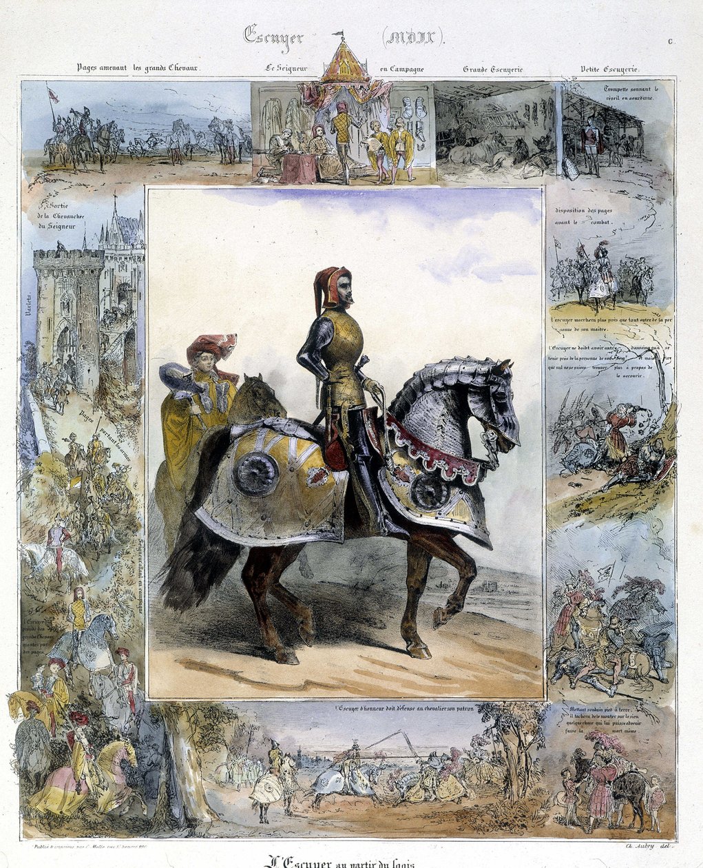 Portret Ecuyera w "Malowniczej historii starożytnej i współczesnej jazdy konnej" Charlesa Aubry