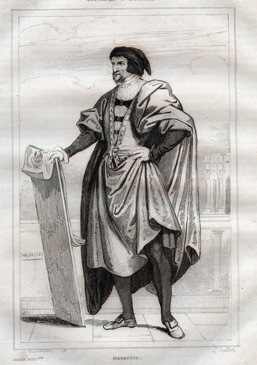Portret włoskiego malarza Masaccio (Tommaso di Giovanni Cassai) (1401-1428) - Rycina z „” Malownicze Włochy” – Historyczne i opisowe malarstwo Włoch” M. de Norvins, Ch. Nodier 1834-1836. autorstwa French School
