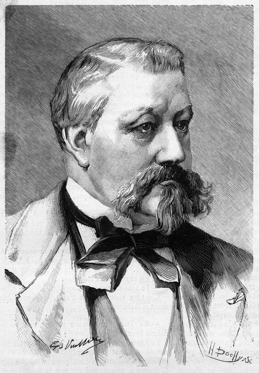 Portret zmarłego w 1887 roku dziennikarza i powieściopisarza Alberica Drugiego, w Le Monde Illustré. autorstwa French School