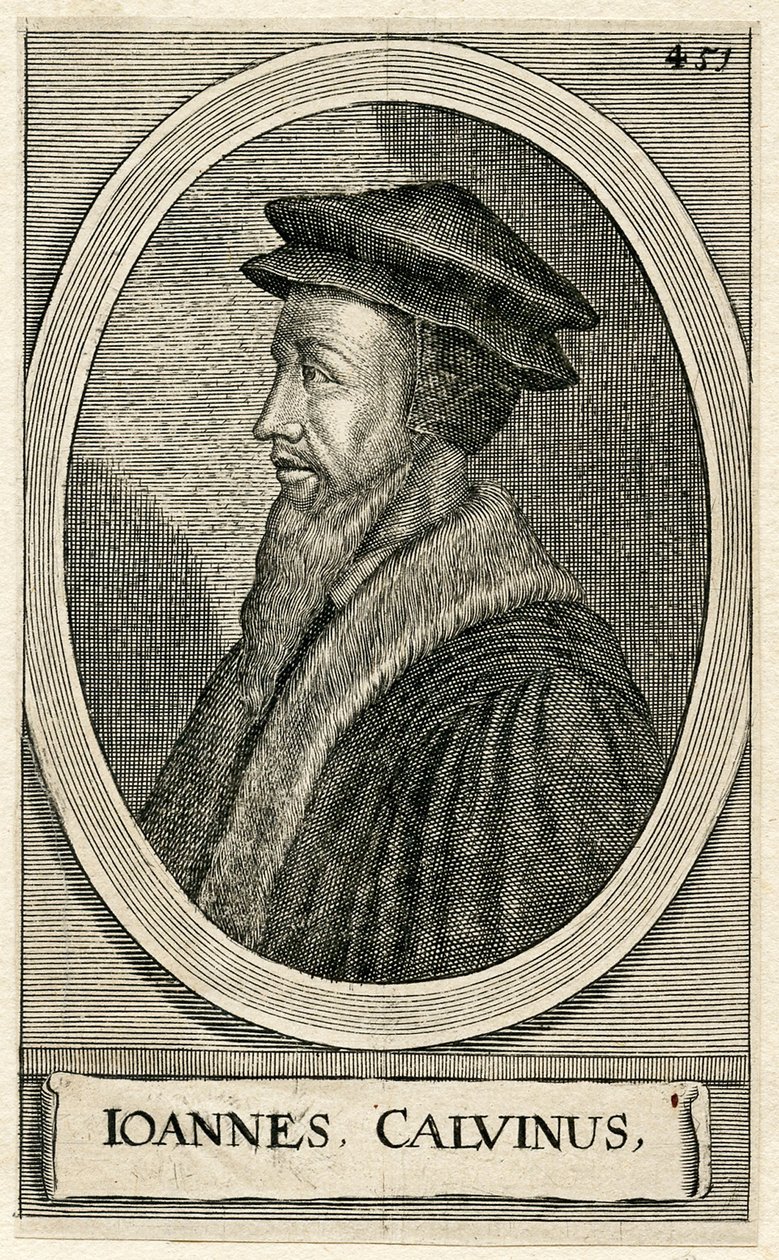 Portret francuskiego teologa Jana Kalwina (rycina) autorstwa French School