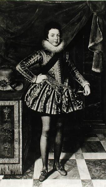 Portret niemowlęcia Ludwika XIII (1601-43) króla Francji i Nawarry, ok. 1611 (olej na płótnie) (zdjęcie czarno-białe) autorstwa French School