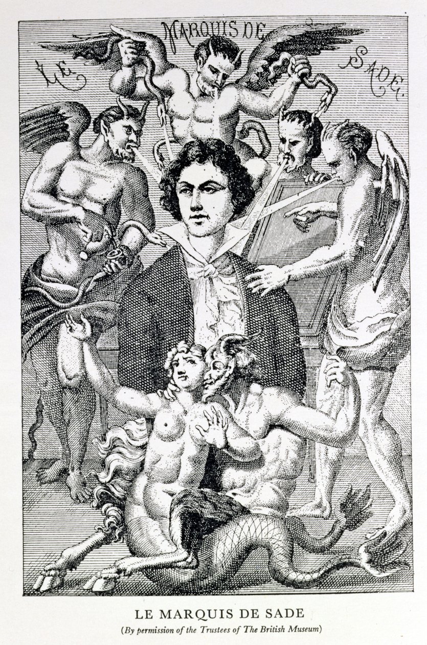 Portret markiza de Sade w otoczeniu diabłów (rycina) autorstwa French School