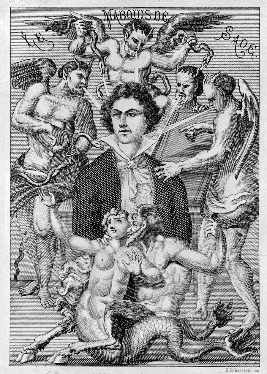 Portret markiza de Sade, strona tytułowa „Korespondencji Madame Gourdan” autorstwa French School