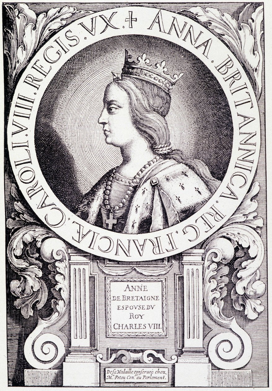 Portret królowej Francji Anny Bretanii (1477-1514). Grawer z „Louis XII et Anne de Bretagne” Paula Lacroix, wyd. Georges Hurtrel autorstwa French School