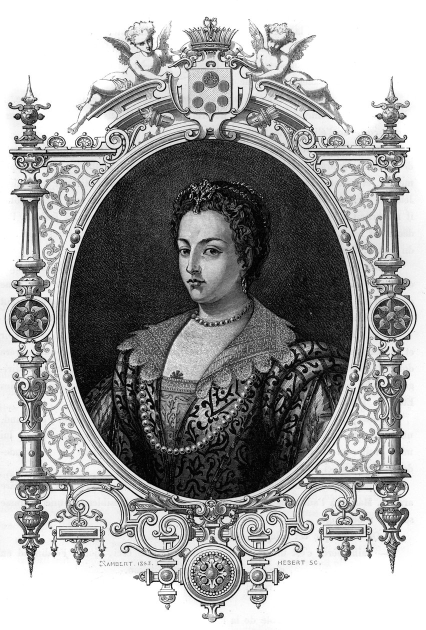 Portret weneckiej Bianki Cappello (1548 - 1587), żony Francois de Medicis (Francesco de Medici). Grawerunek z 1862 r. w „Królowych świata” autorstwa naszych pierwszych pisarzy. Książka wydana pod kierunkiem J.G.D. ARMEGENGUDA. autorstwa French School
