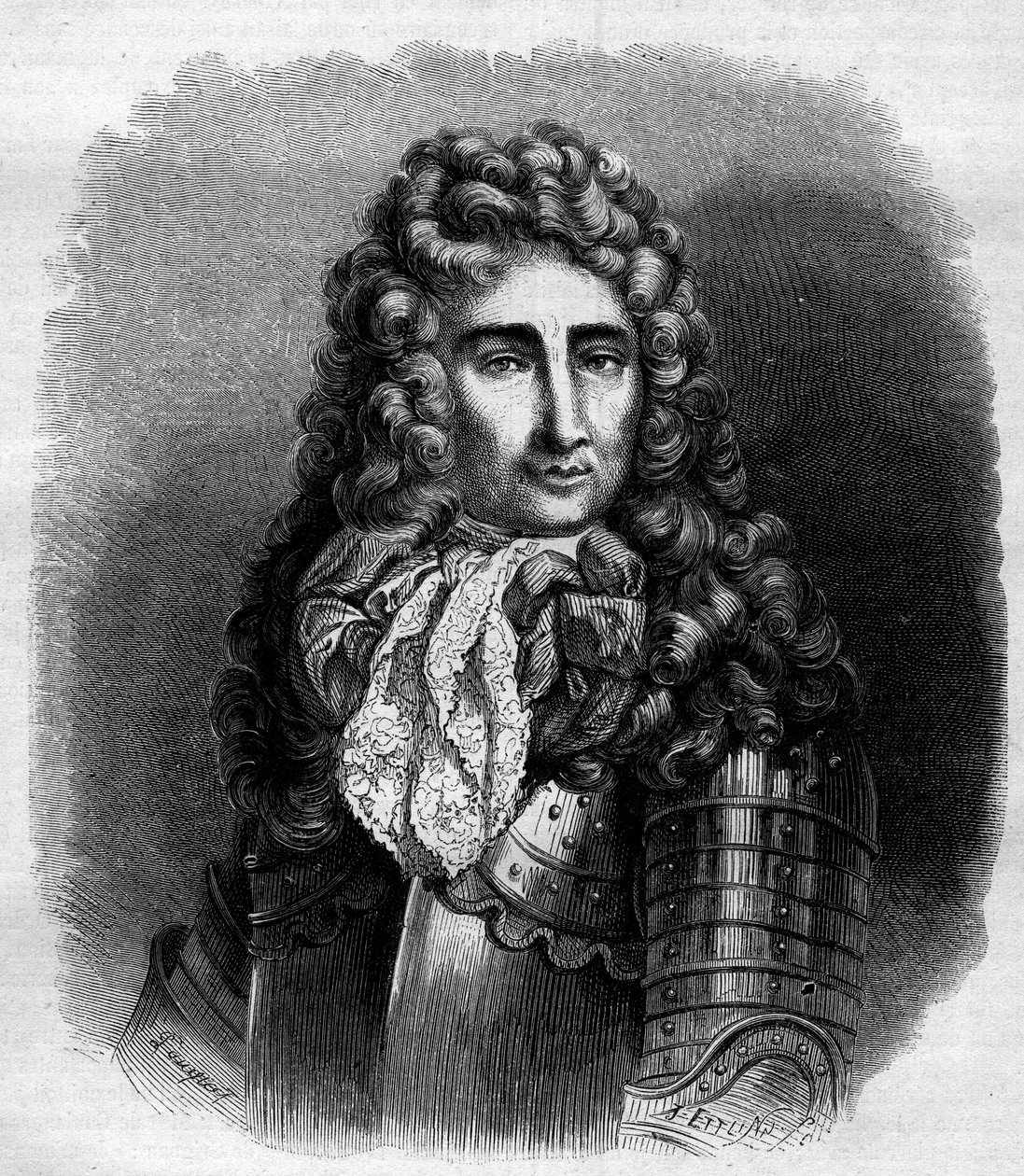 Portret marszałka Catinatu (Nicolas de Catinat de La Fauconnerie) (1637-1712), wojska francuskiego. Rycina z 1868 roku po Wynajęciu. autorstwa French School