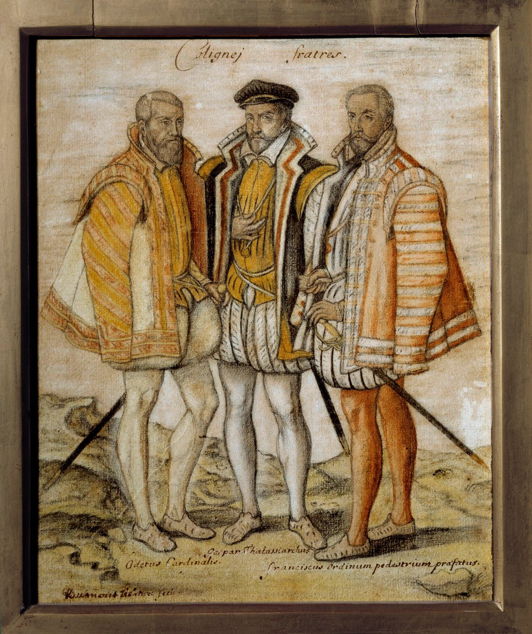 Portret trzech braci Coligny (Odet (1517-1571), Gaspard (1519-1572) i Francois). Anonimowy rysunek. Słońce 0,26x0,21m Chantilly, musee Conde autorstwa French School