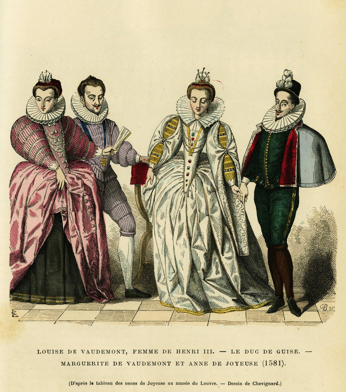 Portrety w 1581, Ludwiki de Vaudemont (1553-1601), królowej Francji, żony Henryka III (1551-1589), trzeciego księcia Guise, Henryka I, znanego jako Balafre (1549-1588), Małgorzaty Lotaryngii (1564-1625) córki hrabiego Vaudemont (Nicolas autorstwa French School