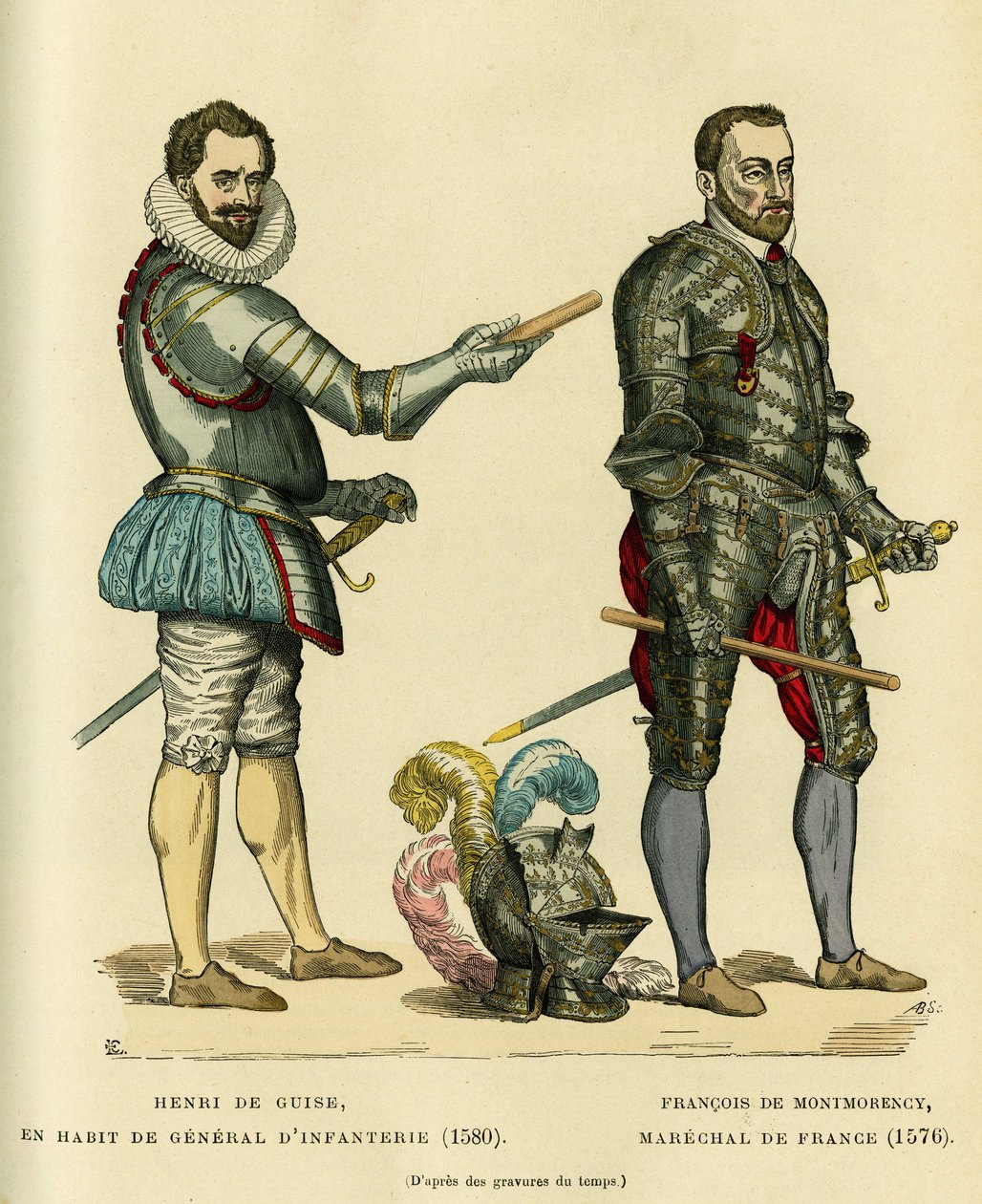 Portrety Henryka I de Guise, znanego jako Balafre (1549-1588) w płaszczu generała piechoty w 1580 roku oraz Francois de Montmorency (1530-1579), marszałka Francji około 1576 roku. a travers les siecles”” autorstwa Augu autorstwa French School