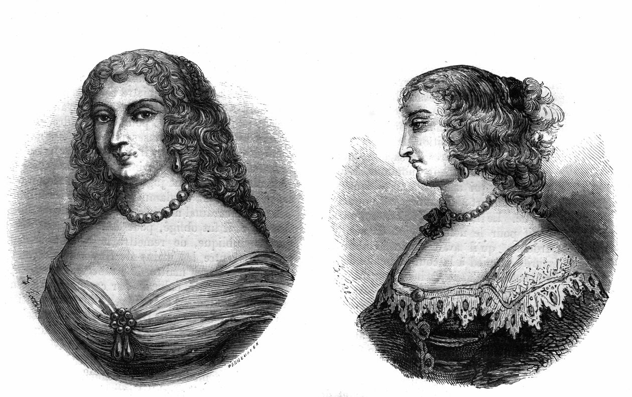 Portrety „Mademoiselle de la Fayette (Louise de La Fayette 1618-1665) i Mademoiselle de Hautefort (Marie de Hautefort autorstwa French School