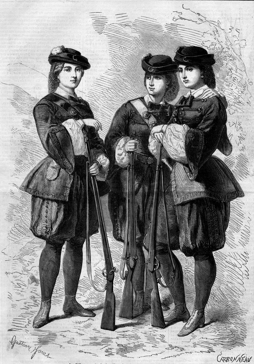 Portrety Strzeleczek: bataliony ochotniczek w Anglii. Grawer w „Le Monde Illustré” nr 172 z 28 lipca 1860 r. autorstwa French School