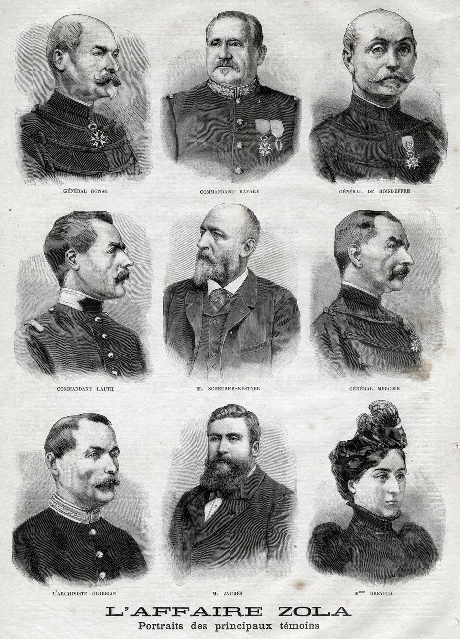 Portrety głównych świadków afery Dreyfusa Zoli w „Le Petit Journal”, 27 lutego autorstwa French School
