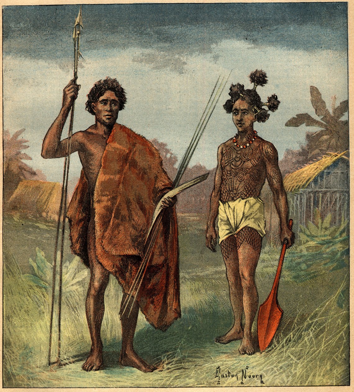 Portrety dwóch rdzennych mieszkańców plemienia Marringong, Nowa Południowa Walia (Australia). Grawer „”La Terre Illustree”” nr 97 z 8 września 1892 r. autorstwa French School