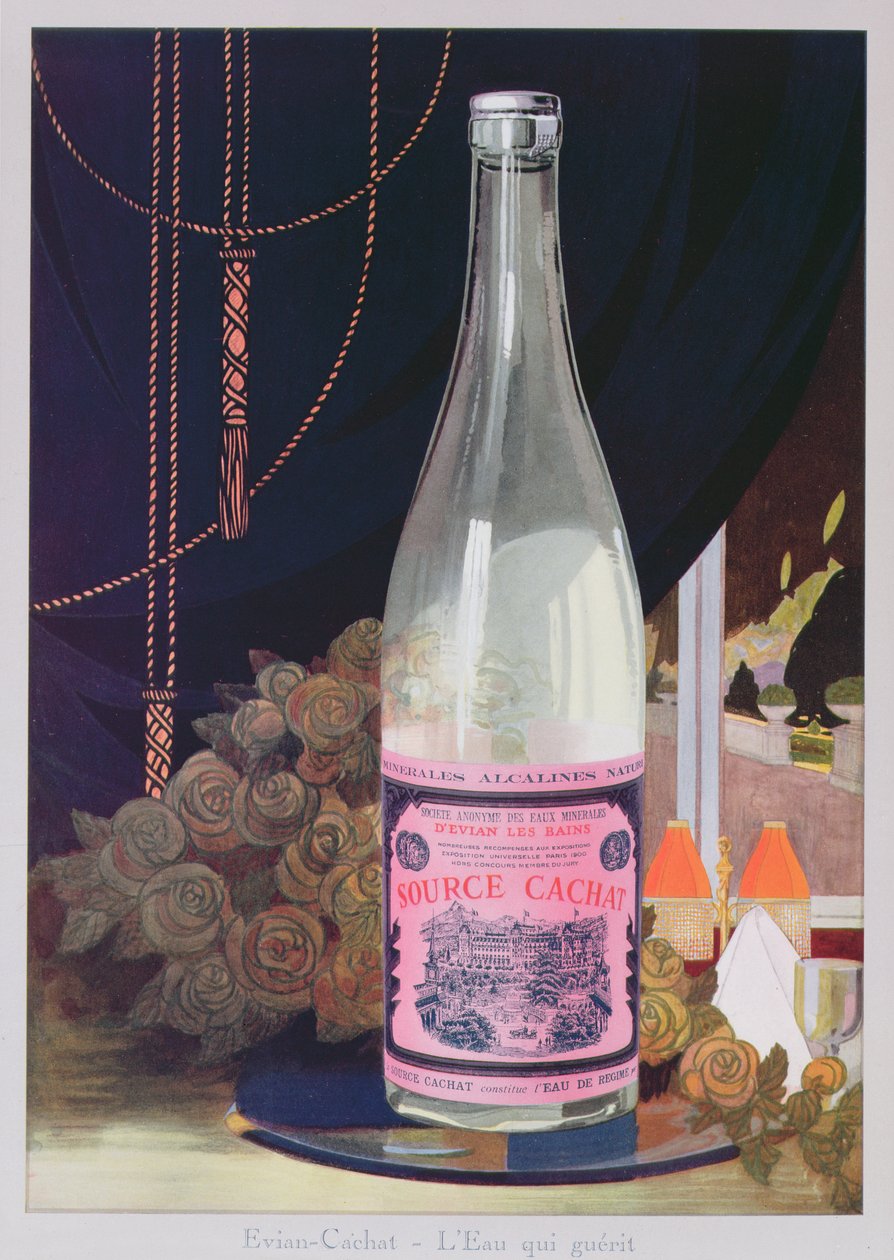 Pocztówka reklamująca wodę Evian ze Źródła Cachat, 1906 autorstwa French School