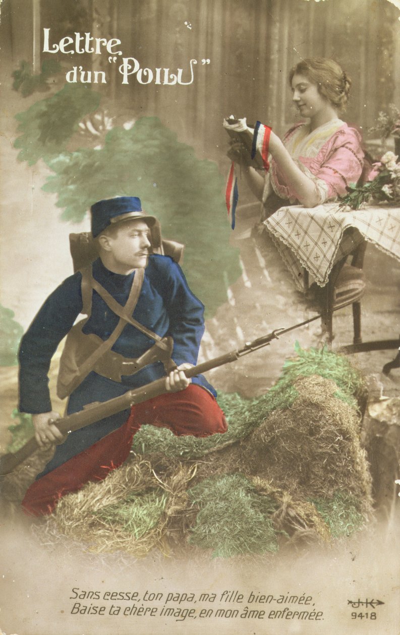 Pocztówka przedstawiająca list z Poilu, 1914-18 (zdjęcie kolorowe) autorstwa French School