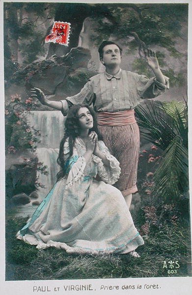 Pocztówka Paul and Virginie: The Prayer in the Forest (kolor lito) (patrz 197787) autorstwa French School
