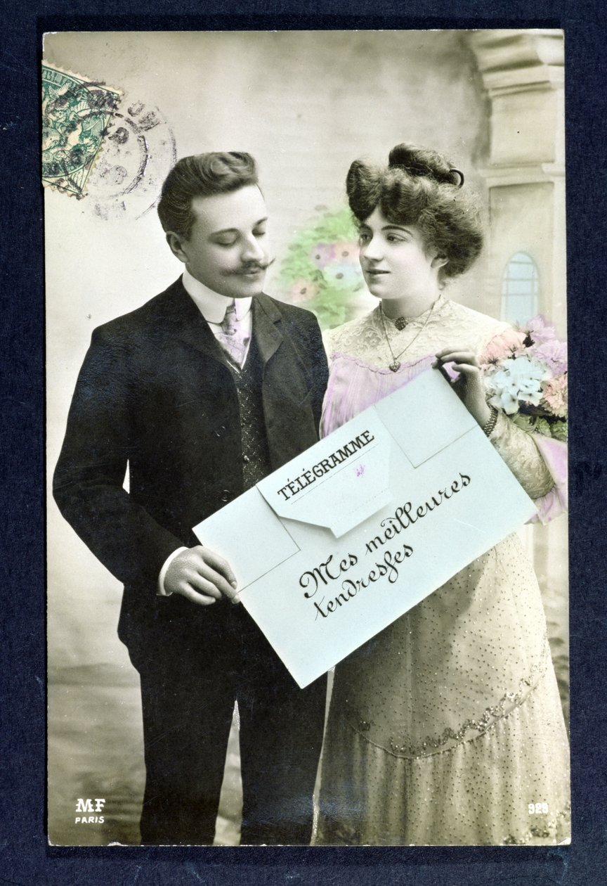 Telegram pocztówka wysłana w 1907 r. autorstwa French School