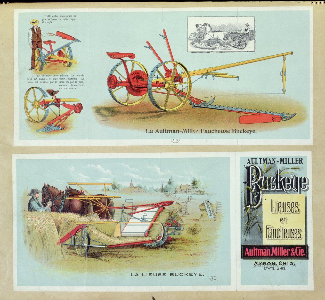 Plakat reklamujący segregatory i żniwiarki Aultman-Miller Buckeye, koniec XIX wieku autorstwa French School