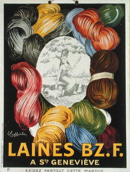 Plakat reklamujący markę wełny "BZ. F." (litografia kolorowa) autorstwa French School
