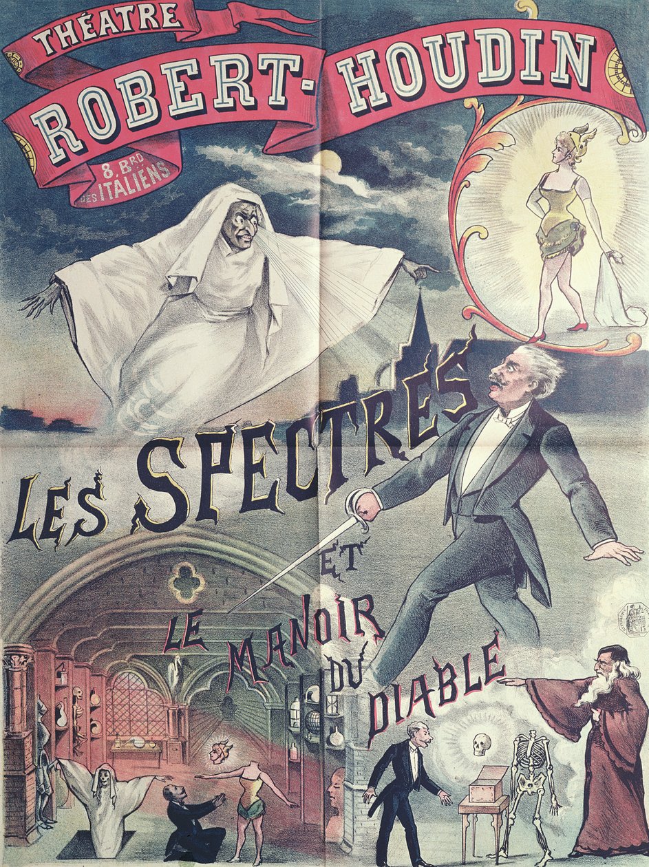 Plakat reklamujący Duchy i Dom Diabła w Teatrze Robert-Houdin, Paryż, ok.1870 autorstwa French School