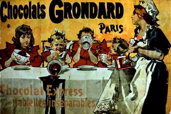 Plakat reklamujący czekoladki Grondard, Paryż (kolor lito) autorstwa French School