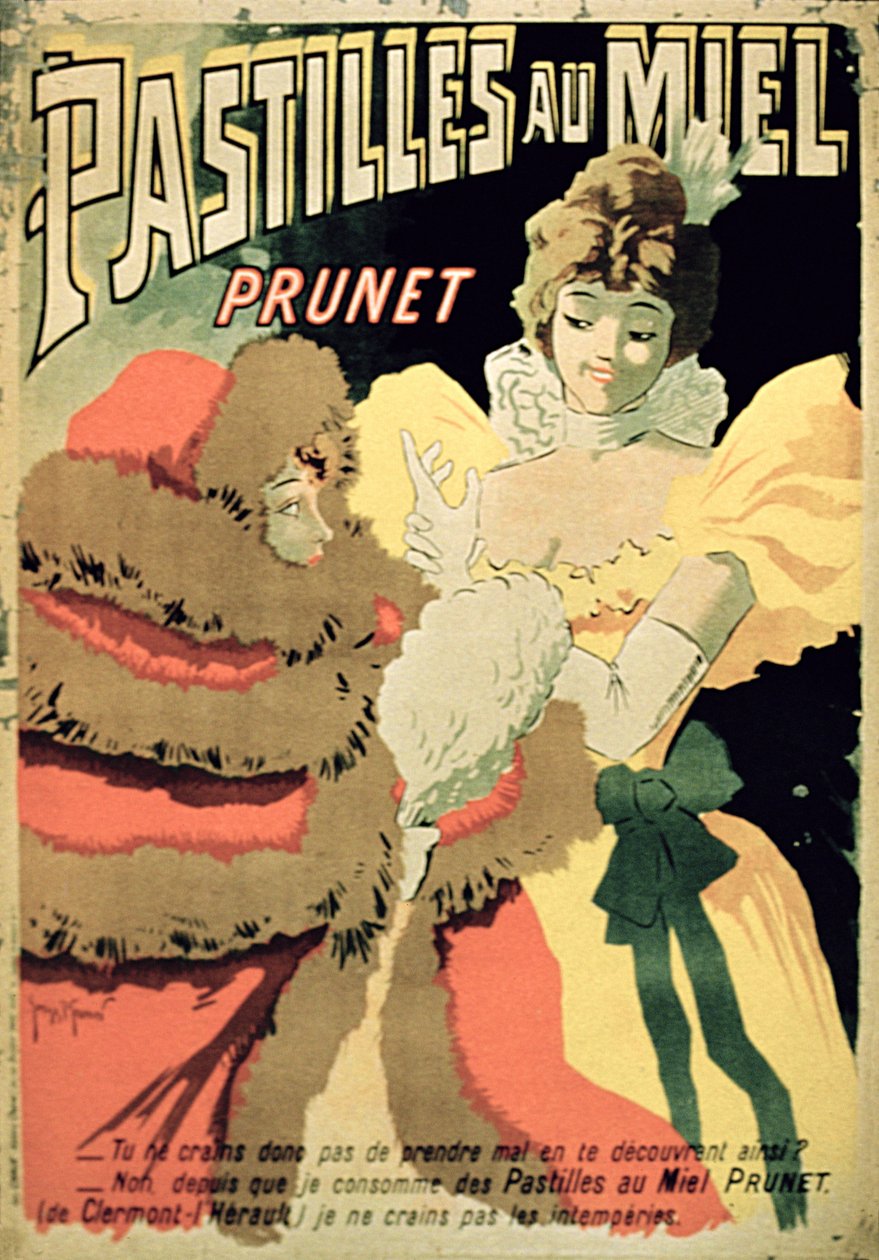 Plakat reklamujący Miodowe Pastylki, Prunet, Paryż autorstwa French School