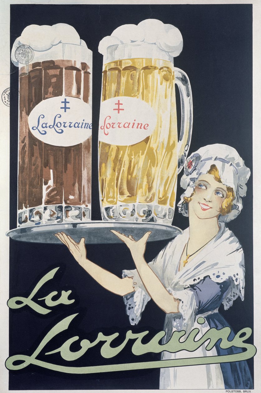 Plakat reklamujący piwo La Lorraine autorstwa French School