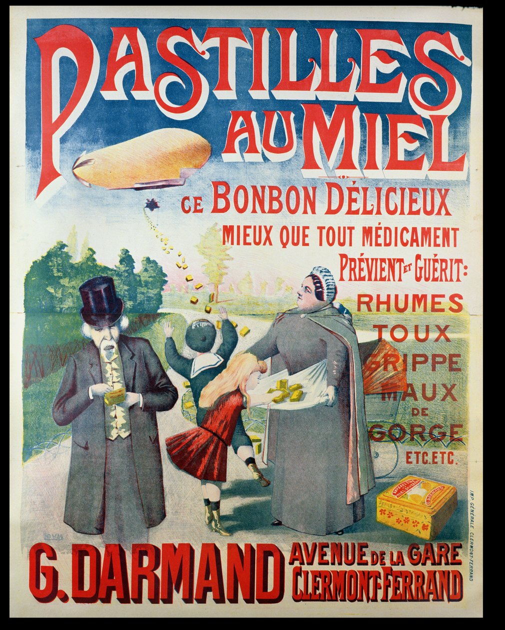 Plakat reklamowy Pastilles au Miel, pastylki z miodem, wykonany przez G. Darmand autorstwa French School