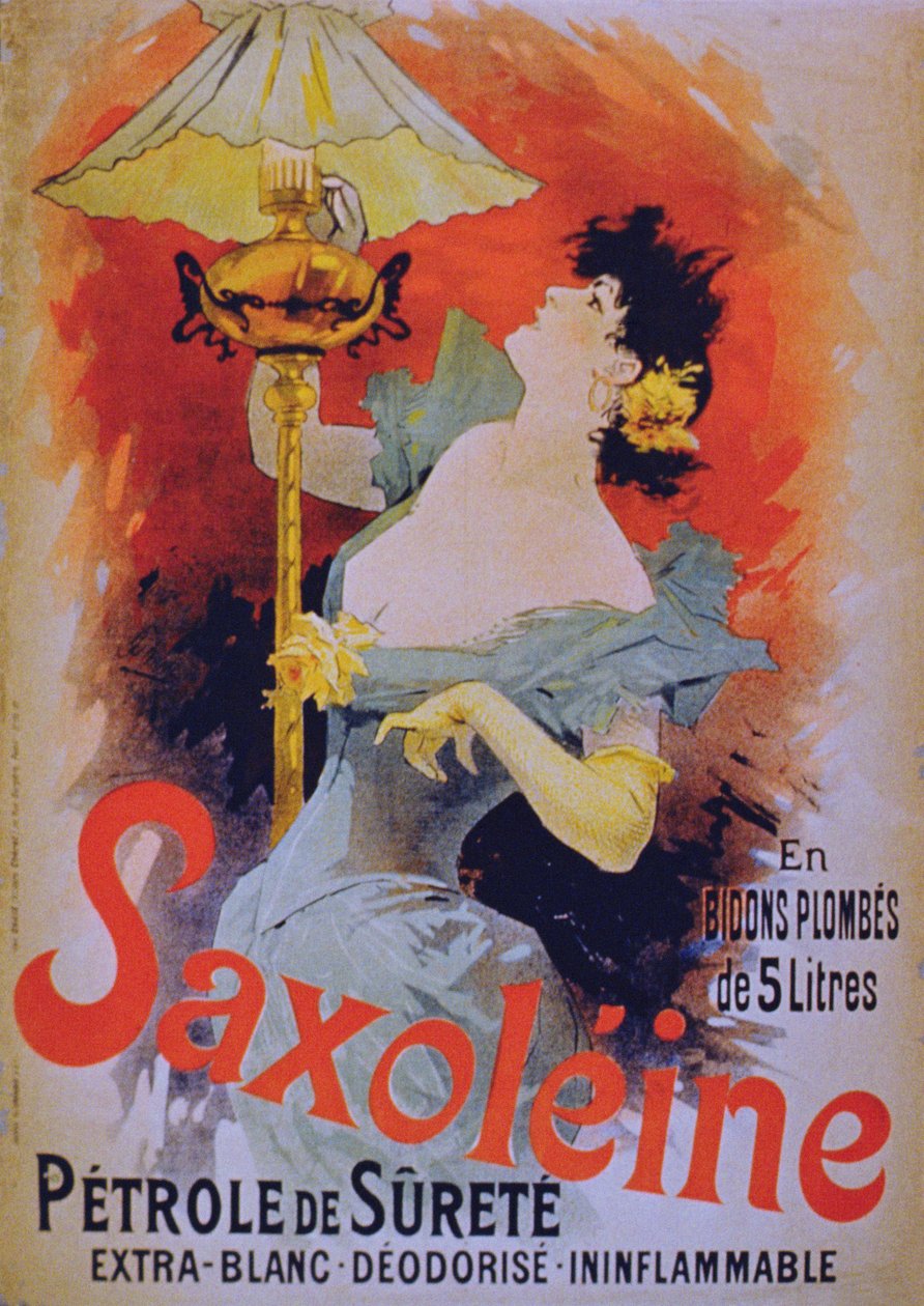 Plakat reklamujący olej do lamp bezpieczeństwa Saxoleine, lata 90. XIX w autorstwa French School