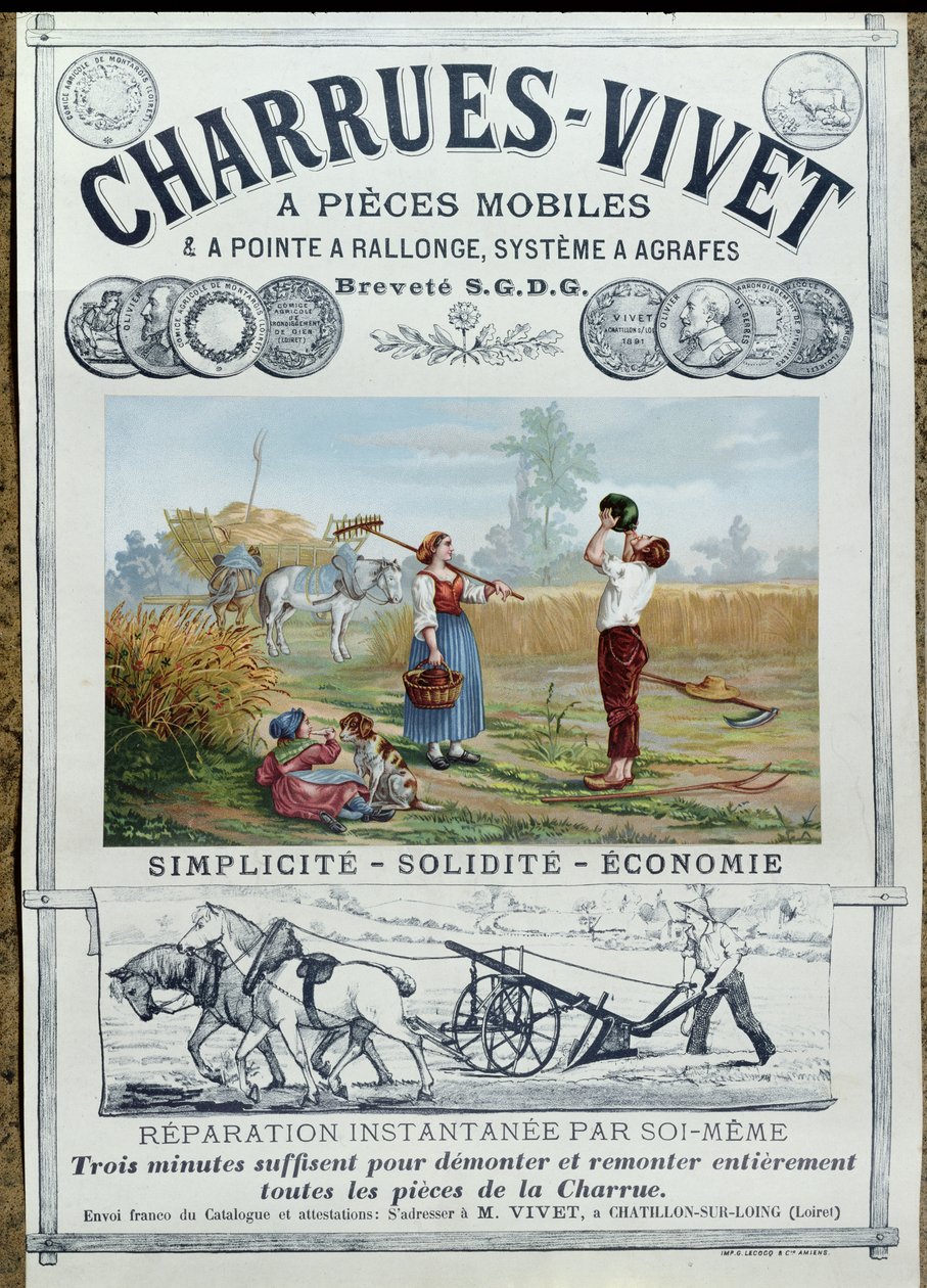 Plakat reklamujący na żywo na pługach, ok. 1891 r. autorstwa French School
