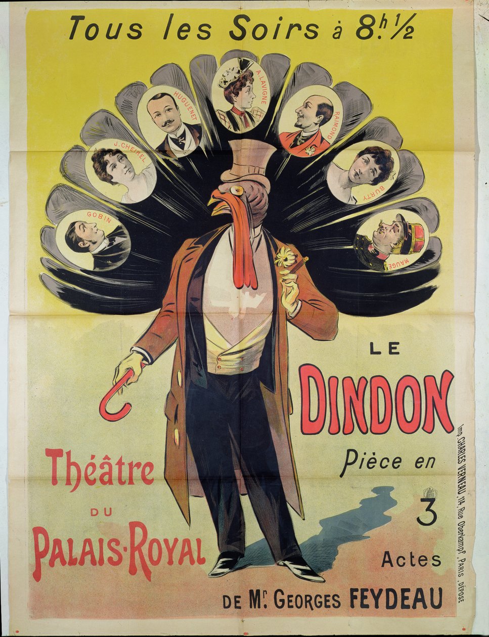 Plakat reklamujący przedstawienie Le Dindon Georgesa Feydeau (1862-1921) w Theatre du Palais-Royal, 1896 autorstwa French School