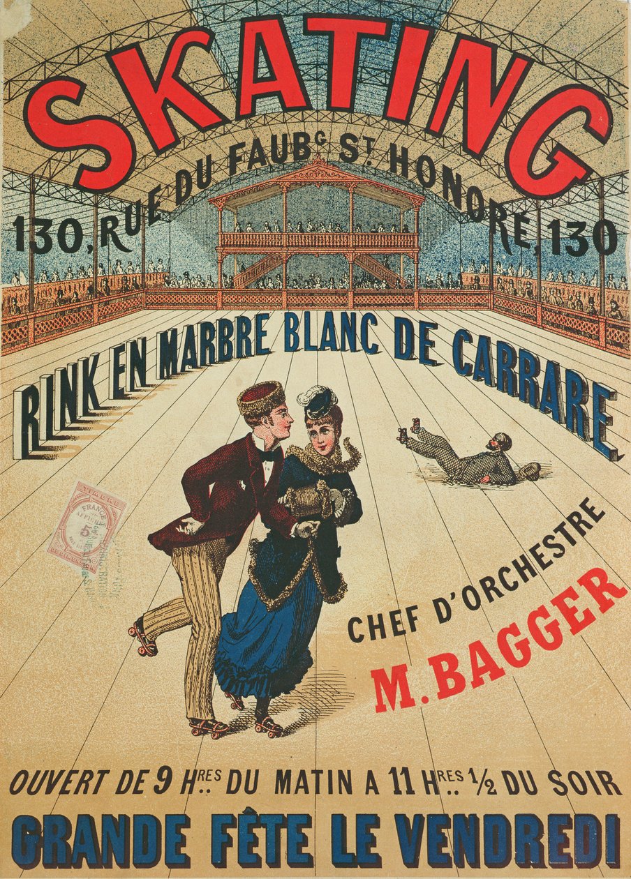 Plakat reklamujący lodowisko w Paryżu autorstwa French School