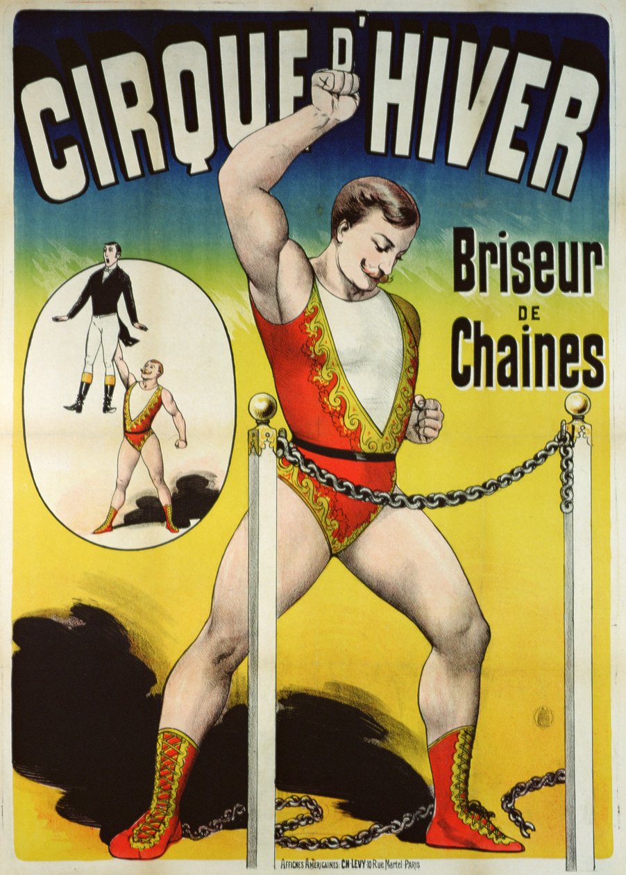 Plakat reklamujący siłacza w Cirque dHiver autorstwa French School