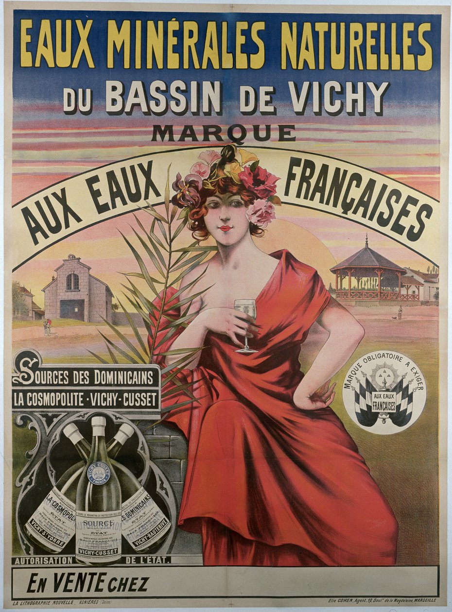 Plakat reklamujący naturalne wody mineralne dorzecza Vichy, naturalna woda mineralna autorstwa French School
