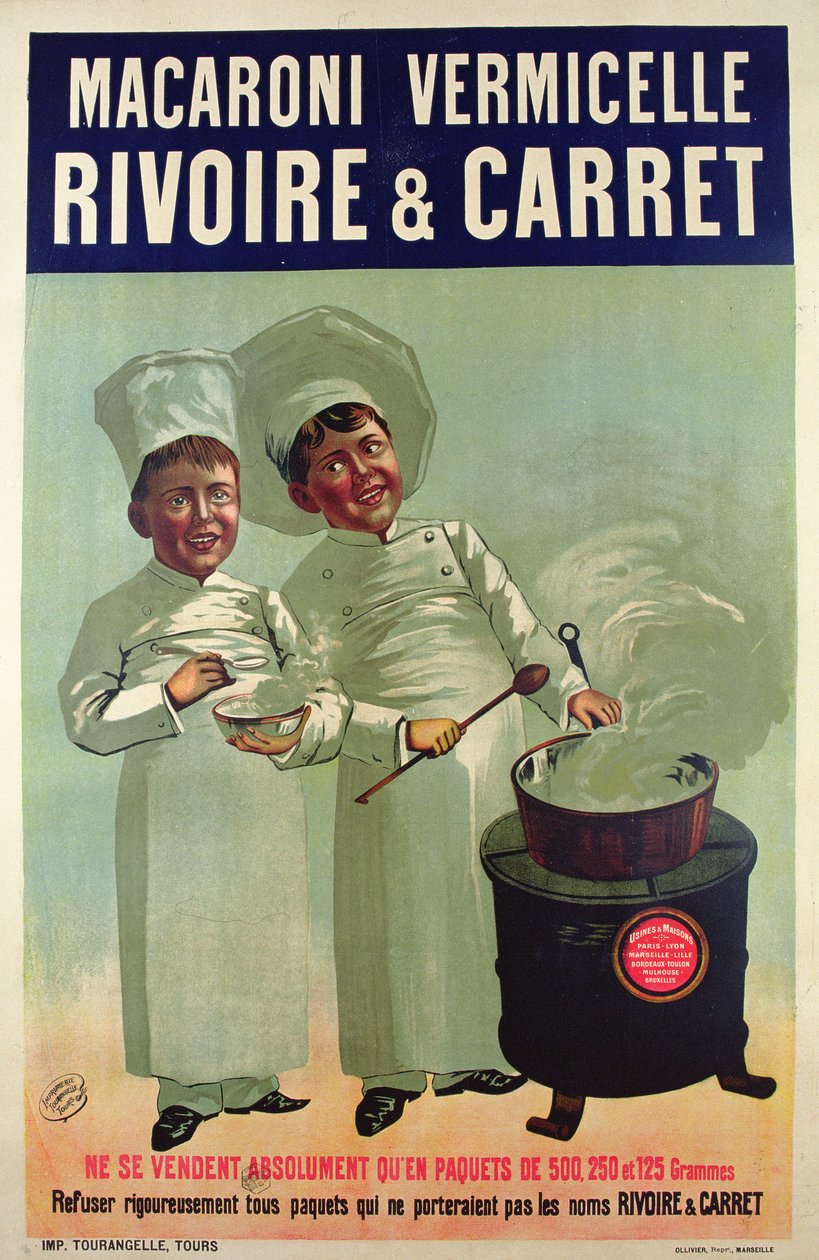 Plakat reklamujący makaron wykonany przez Rivoire i Carret autorstwa French School