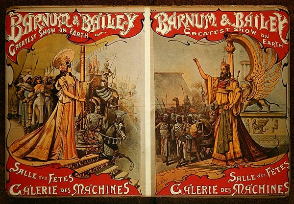 Plakat reklamujący cyrk „Barnum and Bailey” w Galerie des Machines, ok. 1900 (kolor lito) autorstwa French School