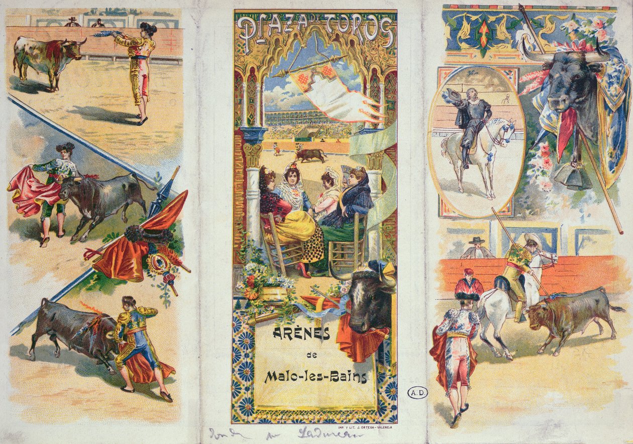Plakat reklamujący arenę walk byków w Malo-les-Bains, koniec XIX wieku autorstwa French School