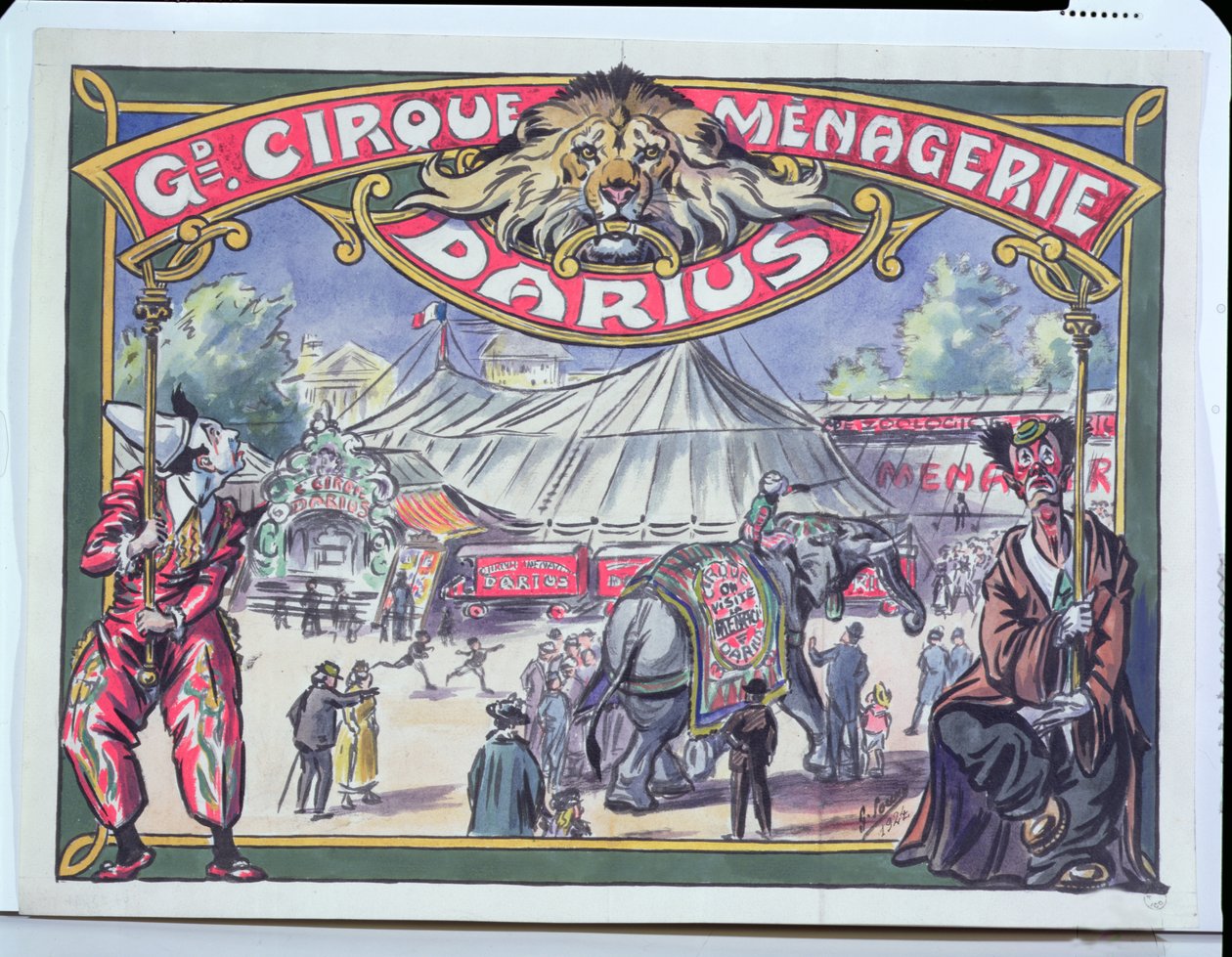 Plakat reklamujący Grand Cirque Menagerie Darius, 1924 (wc na papierze) autorstwa French School